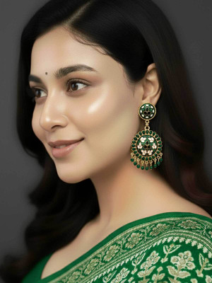 alysa Premium Green Meena & Beads Alloy Drops & Danglers