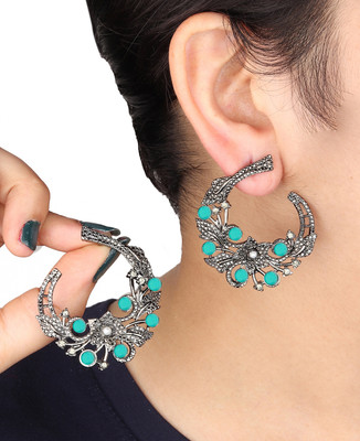 Arti creations Designer Stylish Korean Black Plated Chandbali Hoop Earrings Cubic Zirconia Alloy, Stone Hoop Earring, Chandbali Earring