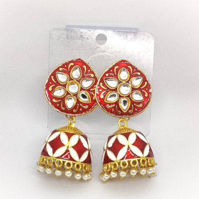 Addict Attire Red Kundan Jhumka Crystal Alloy Chandbali Earring