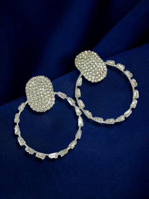 SHILPRI CREATIONS SHILPRI CREATIONS Silver Crystal Hoop Earrings | Statement Party Wear Earrings Diamond Alloy Hoop Earring