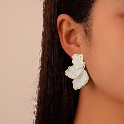 Jevher Gold Floral Earrings for Women Trendy 14k Gold Stud Big Statement Alloy Stud Earring