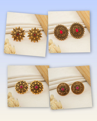 bellybiz Stunning Antique gold floral ruby stone stud Crystal Brass Stud Earring Diamond, Crystal Brass Stud Earring