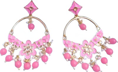 A TRADERS pink chanbali White Metal Chandbali Earring, Stud Earring, Drops & Danglers, Earring Set, Tassel Earring