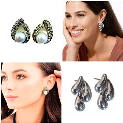 Janki Creation LunaDrop Elegance Duo – Model E218 Cubic Zirconia Alloy Chandbali Earring, Drops & Danglers, Jhumki Earring, Stud Earring