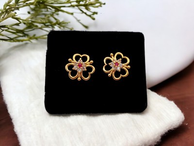 Royal Covering Floral Designed 1 Gram Gold Plated Stud Earring for Women & Girls, Copper, Brass Stud Earring