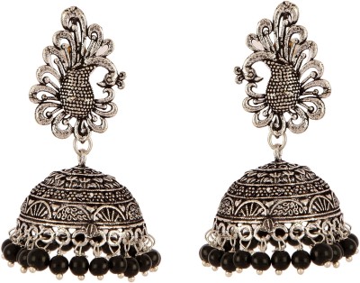 Zooniv German Silver Jhumki Oxidised Jhumka Pearl Drop Earrings For Women German Silver Jhumki Earring
