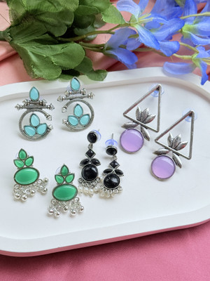 afreynjewels Trendy Oxidised Silver Plated Stud Earrings Combo Set Alloy, German Silver Stud Earring