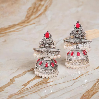 DANGAR ENTERPRISE Premium German Silver Plated Oxidised Jhumka Metal Jhumki Earring