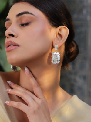 RUBANS Rubans Rhodium Plated Cubic Zirconia Studded Drop Earrings Cubic Zirconia Brass Drops & Danglers