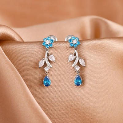 GIVA Sterling Silver Blue Daisy Earrings for Womens and Girls Zircon Sterling Silver Drops & Danglers