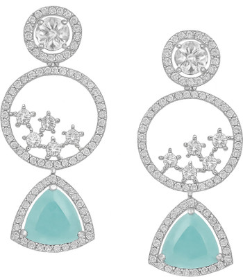 Chothy Stylish Silver Plated Jhumki Earrings for Women Party Wear Danglers Blue Sapphire Brass Clip-on Earring