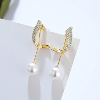 Vembley Trendy Korean Beautiful Pearl Wing Stud Earrings 2 Pcs Alloy Drops & Danglers