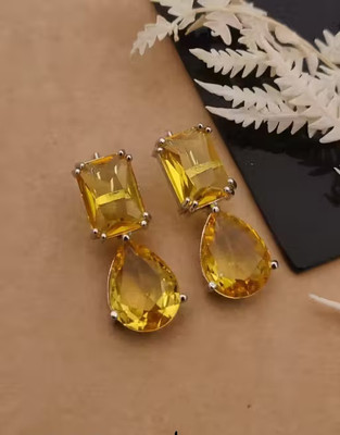 MALKYN Silver Plated Colorful Drop Earrings Crystal Brass Drops & Danglers, Hoop Earring