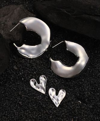 SOHI Set Of 2 Simplicity-Hoop Stud Earrings - Metallic Silver Alloy Earring Set