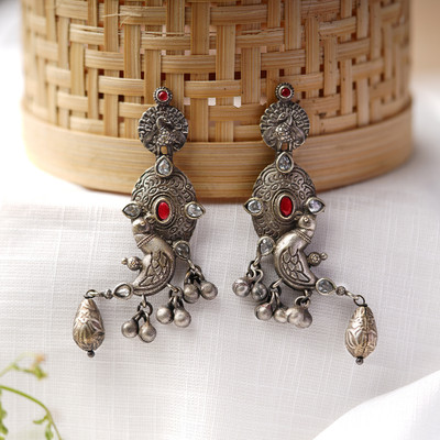 Sanseeta Dhwani- Silver Brass oxidised stud earrings Zircon Brass Drops & Danglers