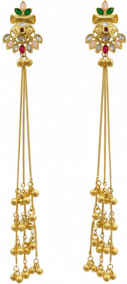 ARIRAdesigns long golden ghungroos with multicolour stones trending kashmiri earrings Metal Drops & Danglers