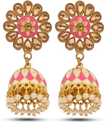 Jhumka Jhumki Indian Collection Vintage Inspired Kundan Earrings with Hanging Small Pearls Metal Jhumki Earring