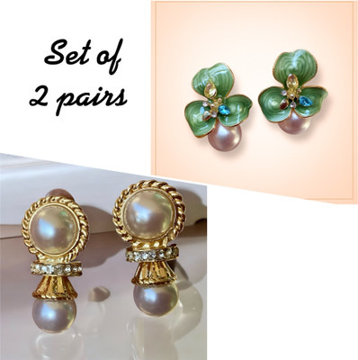 Kidhant jewels Pearl & enamel_earrings_combo for women and girls Pearl Alloy Earring Set
