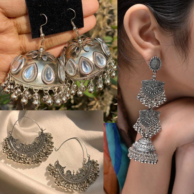 ISLANA combo of 3 Oxidised silver jhumki jhumka Earringsfor women and girls Alloy Jhumki Earring
