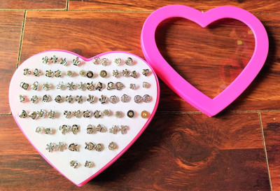 MEHAK CREATION Set of 36 Pair Colorful Mix Design Earring Stud Set with Heart Box for Women Agate Alloy Hoop Earring