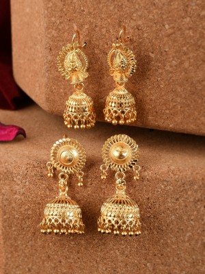 Silvermerc Designs Set of 2 Gold Plated Handcrafted Meenakari Ethnic Temple Jhumka Earrings Brass Jhumki Earring