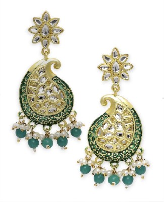 fabula Green Meenakari Ethnic Drop Earrings - Kundan in Kairi Design for Women & Girls Beads, Crystal Alloy Drops & Danglers