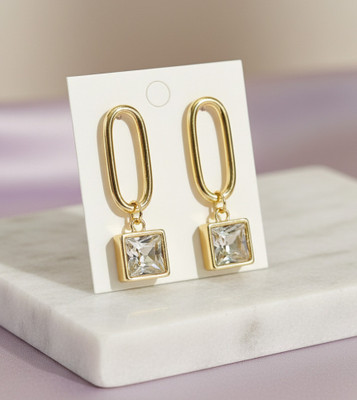 Ayari Creations Gold Geometric Drop Earrings – Square Crystal Dangle Jewelry for Women Alloy Drops & Danglers