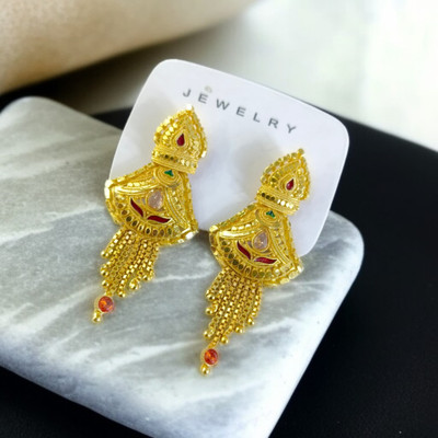Pushp Creation 1 GRAM GOLD PLATED JHUMKI ( STUD ) EARRINGS FOR WOMEN/GIRLS. Cubic Zirconia Brass Chandbali Earring