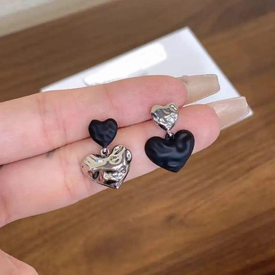 GloAww FASHIONS Trendy Mini Heart Black Silver Korean Earrings For Girl's & Women Alloy Stud Earring