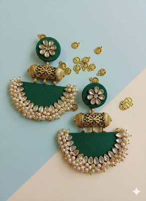 Pankhjewellery Green ear ring Wood, Fabric Drops & Danglers
