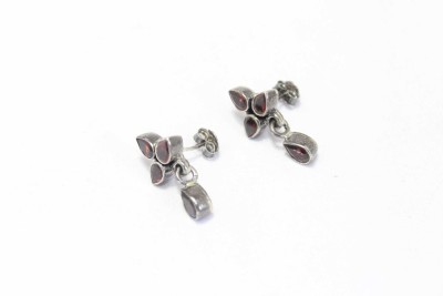PH Artistic Stud Earrings Silver 925 Sterling Women Natural Garnet Gem Stone Handmade C798 Sterling Silver Stud Earring