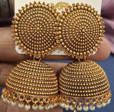 SAKETHAM Golden White Bells Alloy Jhumki Earring