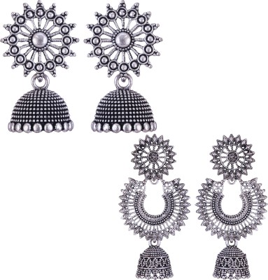 MEENAZ silver earrings jhumki combo oxidised earrings jhumka south indian temple party Beads, Pearl, Cubic Zirconia, Diamond Brass, Enamel, Copper, Zinc, Stone Drops & Danglers, Chandbali Earring, Earring Set, Jhumki Earring