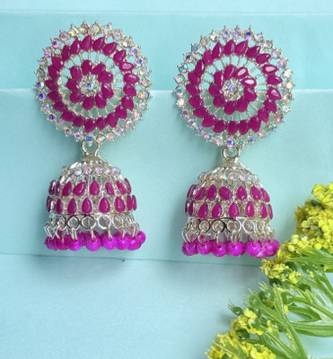 afreynjewels Designer Stone-Studded Silver-Plated Jhumka Earrings|Ethnic Party Wear Alloy Jhumki Earring