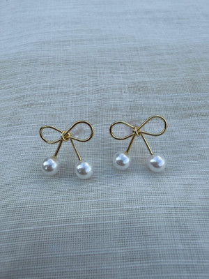 AVELIA Bow Shape Drop Ear Rings | Infinty Shape Earrings Pearl Alloy Stud Earring