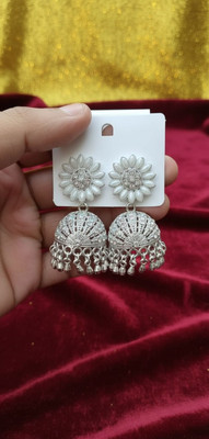 Shree Creations Earrings for women, earings for girls, White glitter suraj mukhi round Beads Alloy Drops & Danglers, Earring Set, Jhumki Earring, Plug Earring