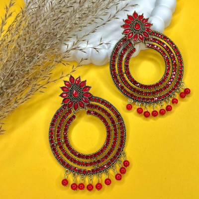 MONKDECOR Queen's Aura Kundan Hoop Earrings for Wedding & Festive Glamour Alloy Chandbali Earring
