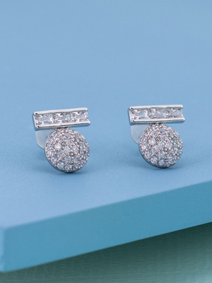 Kushal's Fashion Jewellery White Rhodium Party Stud Earring Zircon Copper Stud Earring