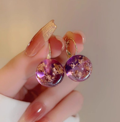 BLINGEE Korean Earrings For Women Girls Purple Crystal Ball Resin Earrings Trendy Alloy, Resin Earring Set, Drops & Danglers