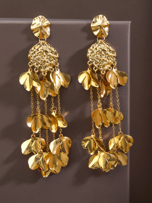RUBANS Rubans 18K Gold-Plated Floral Petal Cascade Long Statement Earrings Brass Drops & Danglers