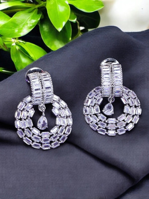 Manikya MANIKYA Brass AD Rhodium Plated Earings Tops With Hydro Colour CZ Stones Cubic Zirconia Brass Drops & Danglers