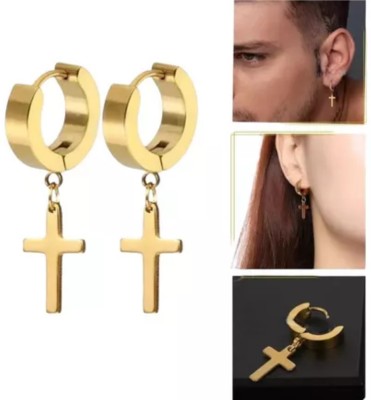 Vipunj Vedansh Enterprises Stylish Gold Plated Cross Earrings Brass Huggie Earring