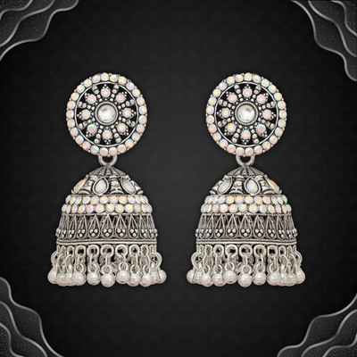 LUV FASHION Sliver Oxidised Platted premium Rembo Stone Jumkhi Earrings Collection Brass Jhumki Earring