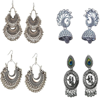JMBW INTERNATIONAL Traditional Daily Wear Lightweight Oxidised Silver plated Jhumka Jhumkies Beads Alloy Chandbali Earring, Hoop Earring, Jhumki Earring, Stud Earring, Earring Set