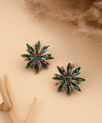 SOHI Women's The Chicory Stud Earrings - Emerald Green Alloy Stud Earring