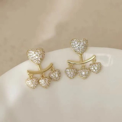 vien New Elegant Heart Earrings Hanging Cute Korean Fashion Jewelry For Womens Cubic Zirconia Alloy Stud Earring