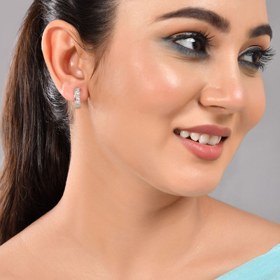 Voylla Sparkling Elegance Rectangle Cut Cz Huggie Earrings Brass Jhumki Earring