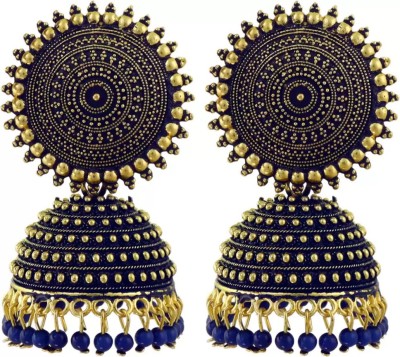 SILVOSWAN Stunning Floral Golden Royal Blue Earrings For Women Designer Jhumkas Brass Jhumki Earring