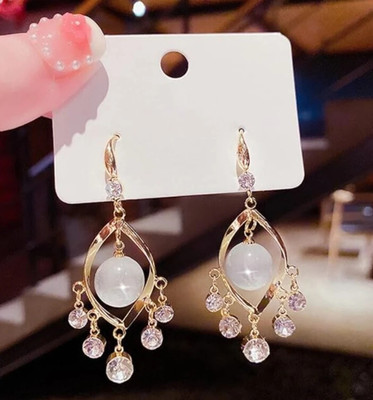 AKISON JEWELS ircon Pearl Jhumki Korean Earrings For Women Trendy Western Fashion Earring Pearl, Crystal, Diamond, Cubic Zirconia Alloy Earring Set, Drops & Danglers, Jhumki Earring