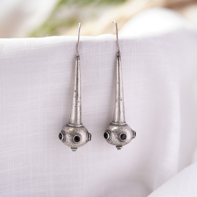 Sanseeta Somya- Silver Brass Oxidised dangler earrings(Black) Zircon Brass Drops & Danglers